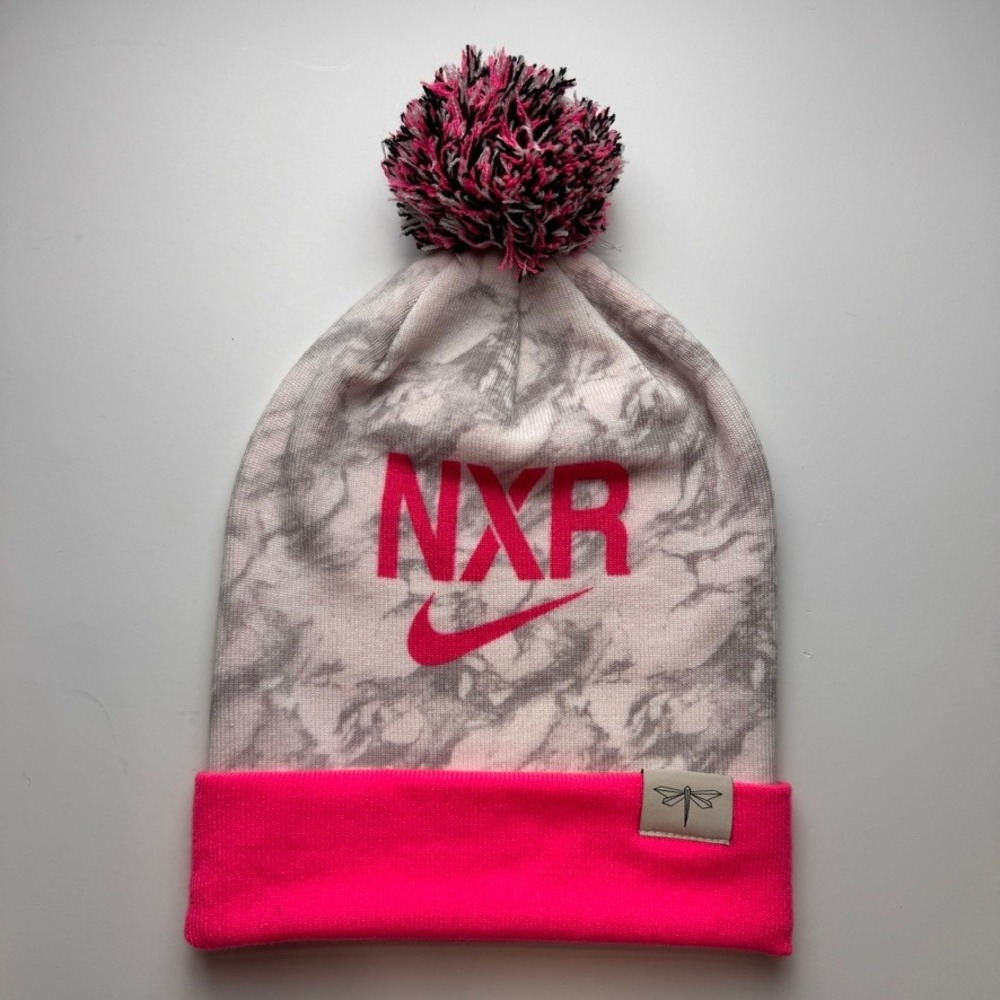 Nike Peak Beanie Reversible Pink Grey Marble Pom Pom Knit Hat NXR Nike Run